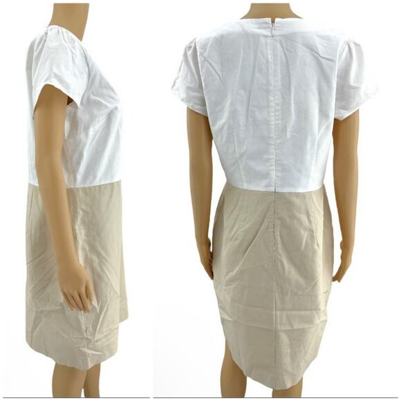 Ann Taylor US 12 Petite Cream LINEN Blend Short Sleeve Sheath Midi Dress NWT - Picture 9 of 10